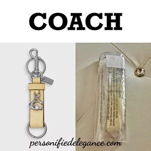 NEW Coach Signature Print Hay Yellow Silver Trigger Snap Bag Charm Keychain